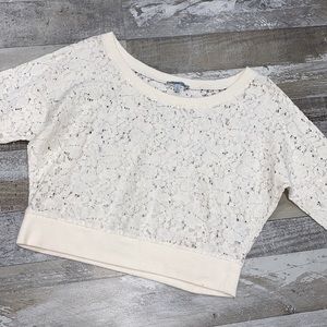 Women's Charlotte Russe Cream Lace Crop Top - Smal
